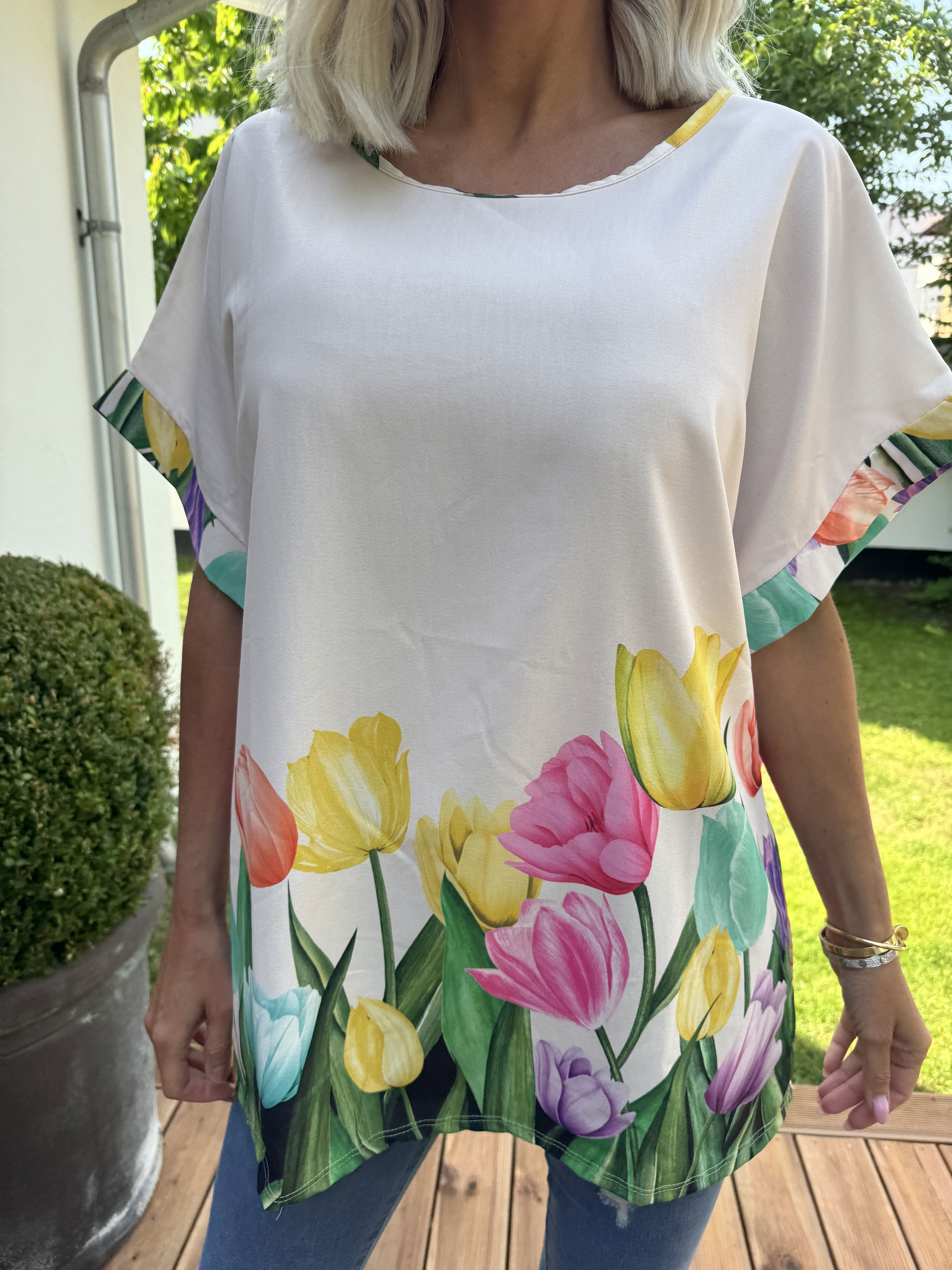 Montana - Bluse med korte ærmer og tulipan motiver